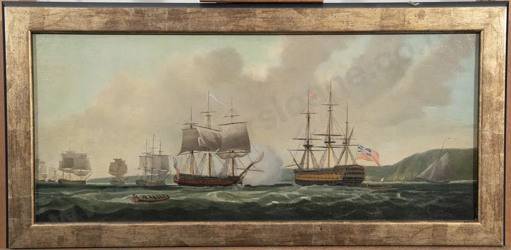 Attributed Thomas Whitcombe (British c.1752-1824) - The British fleet anchored off St Helena Image 1++