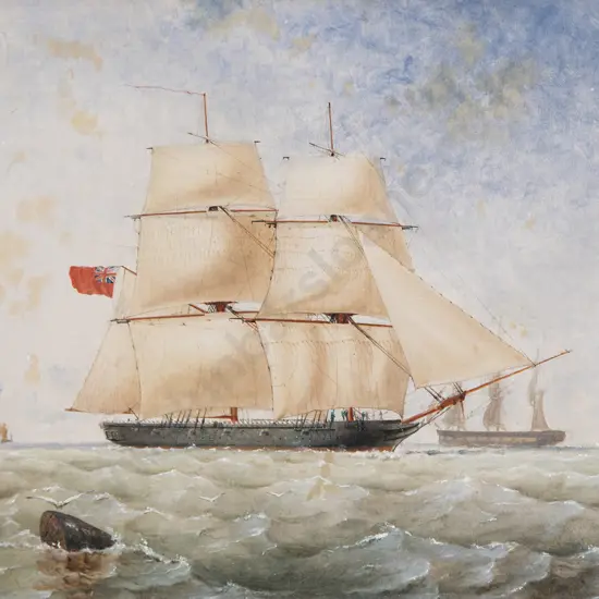 Thomas Goldsworth Dutton (British c.1819-91) - HM brig 'Sea Lark' running inshore