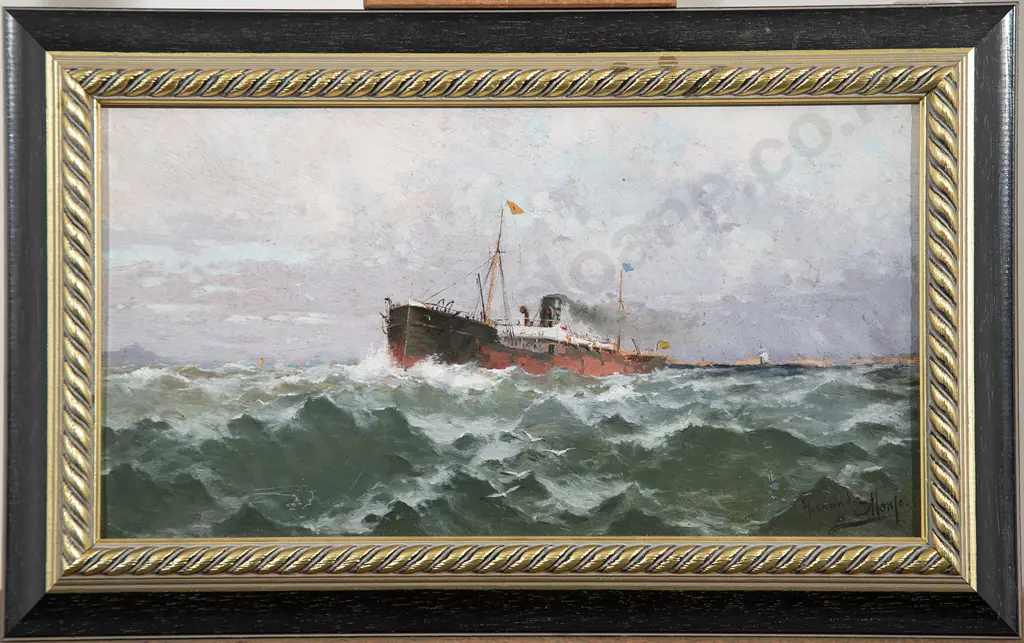Francesc Hernández Monjo (Spanish 1862-1939) - Ship off the Coast Image 1++