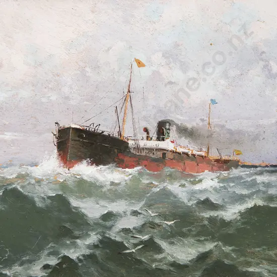 Francesc Hernández Monjo (Spanish 1862-1939) - Ship off the Coast