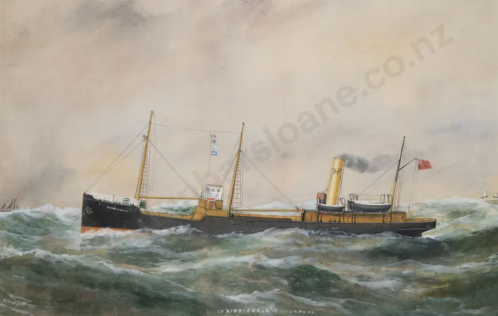 Reuben Chappell (British 1870 - 1940) - S.S. 'Ribbledale' of Liverpool Image 1++