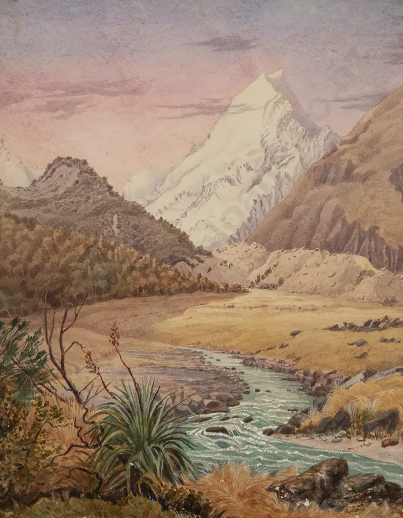 Attributed Christopher Aubrey (1830-1902) - Mount Cook with High Country Tarn Image 1++