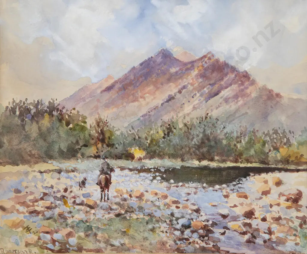 Early C20th - Man on Horseback traversing river bed Image 1++