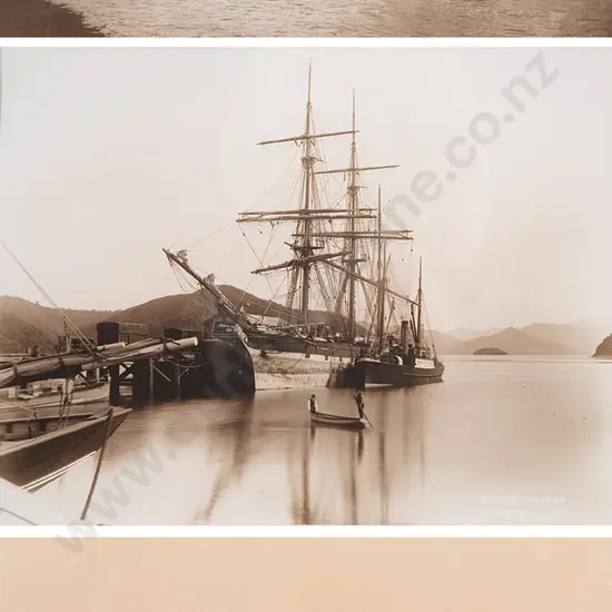 Sepia Photograph of Picton Wharf and Two Smaller Photographs
