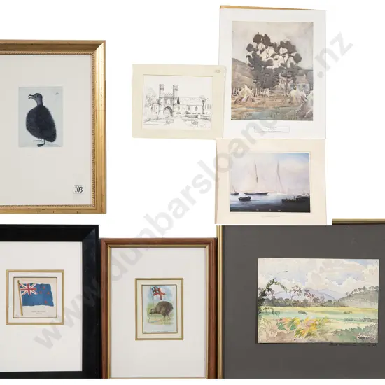 A Small Group of Minor Prints and Framed NZ Silk Cigarette Cards