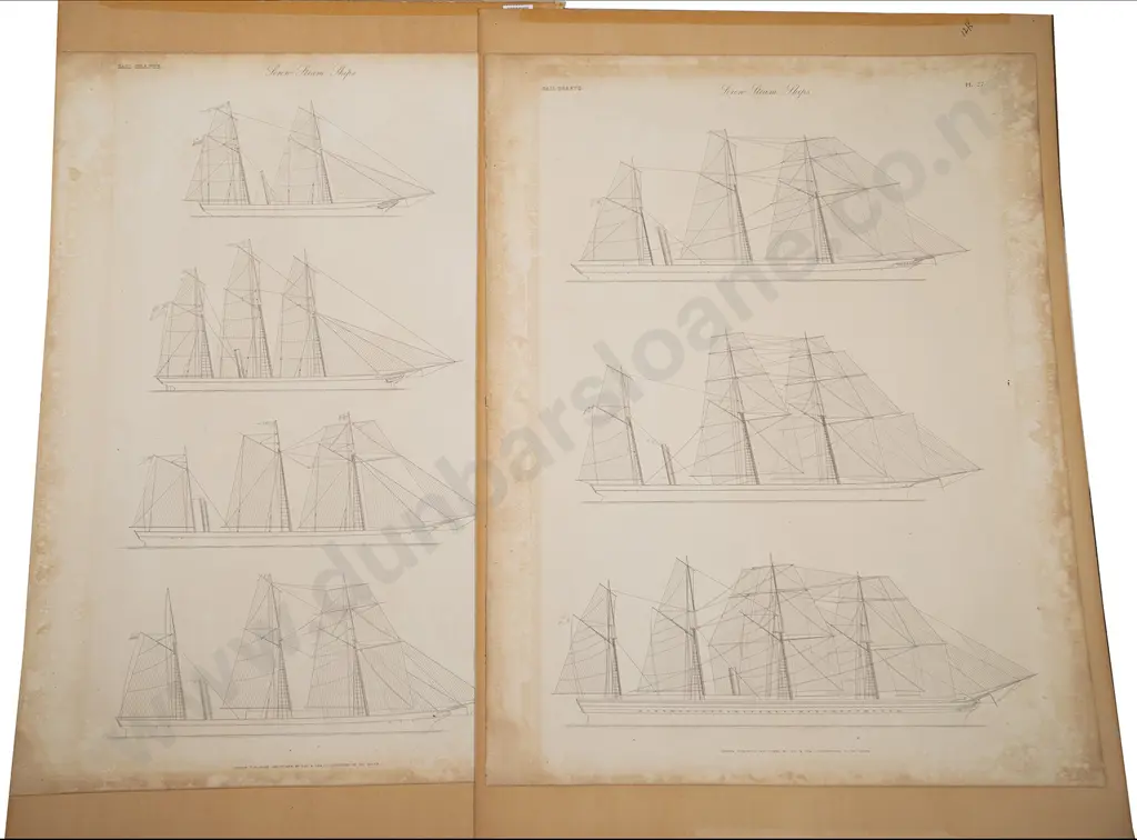 Five Lithographs of Ship Diagrams and Sail Drafts Image 1++