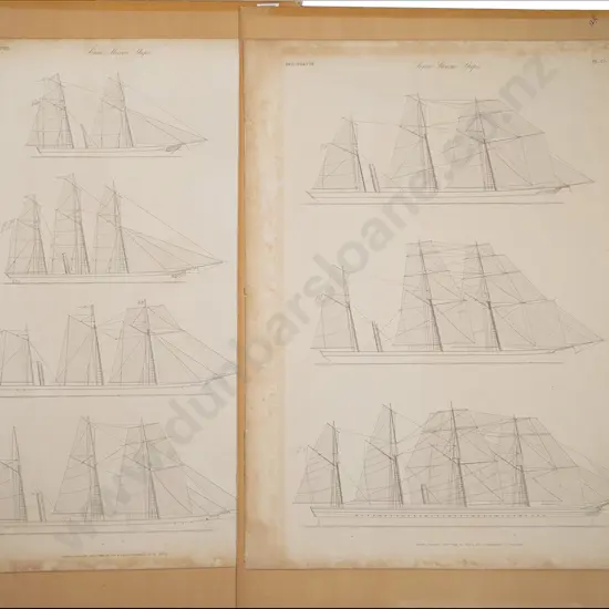Five Lithographs of Ship Diagrams and Sail Drafts