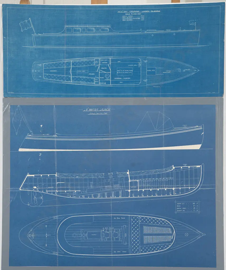 Ten Ship's Blueprints Including Two Laid On board Image 1++
