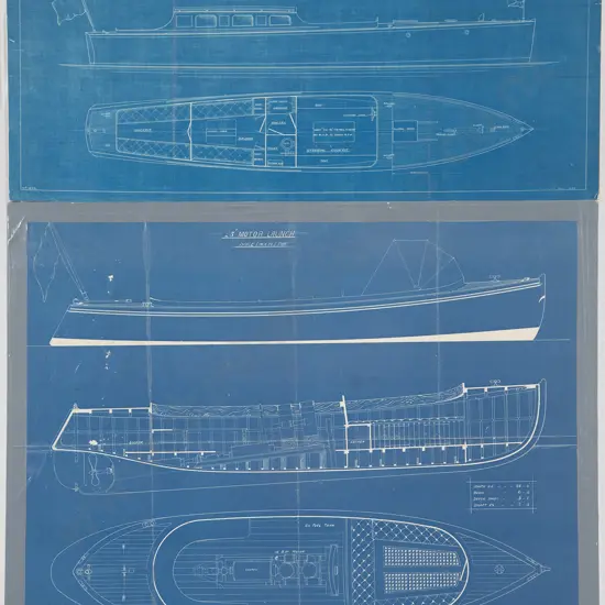 Ten Ship's Blueprints Including Two Laid On board