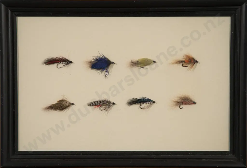 Framed Display of Eight Various Fishing Flys Image 1++
