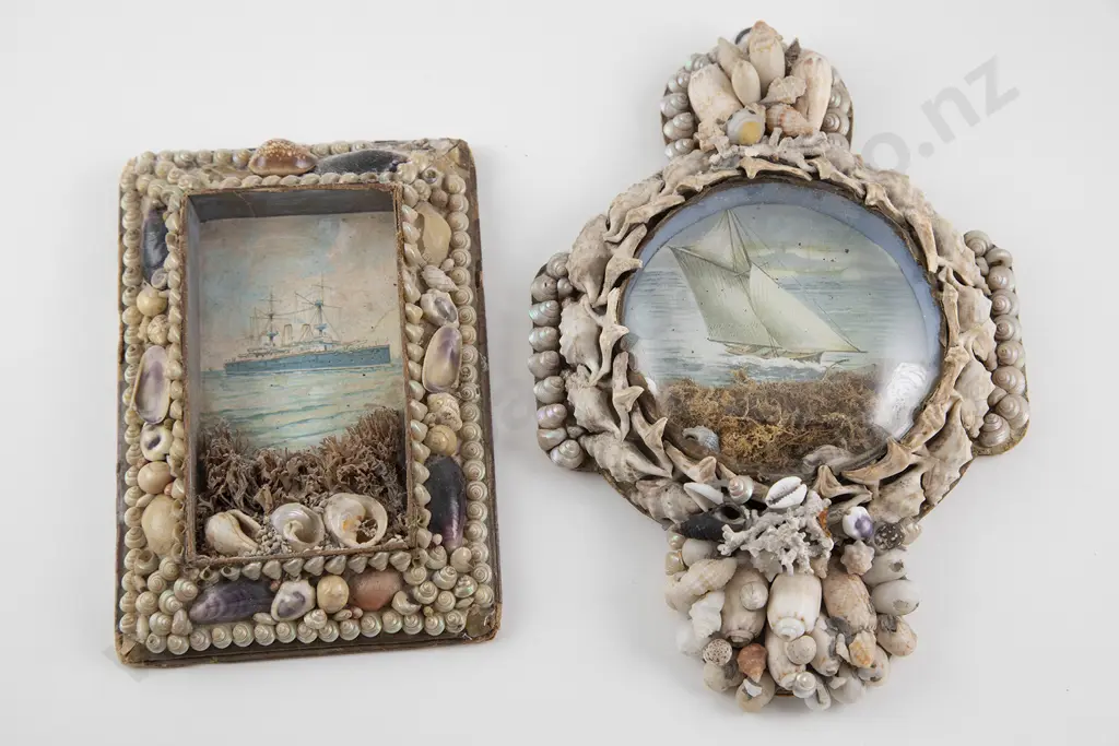 Two Vintage Sailors Shellwork Framed Pictures Image 1++
