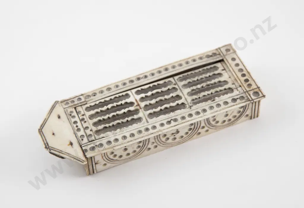 C19th Napoleonic Prisoner Of War Boxed Miniature Bone Domino Set Image 1++