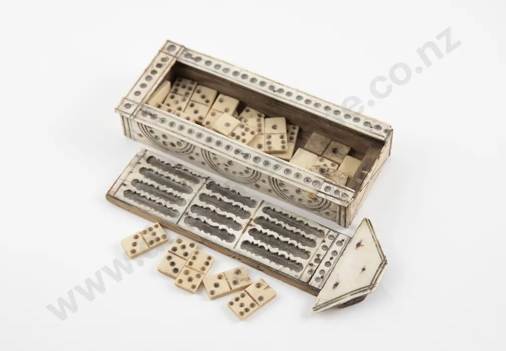 C19th Napoleonic Prisoner Of War Boxed Miniature Bone Domino Set Image 1++