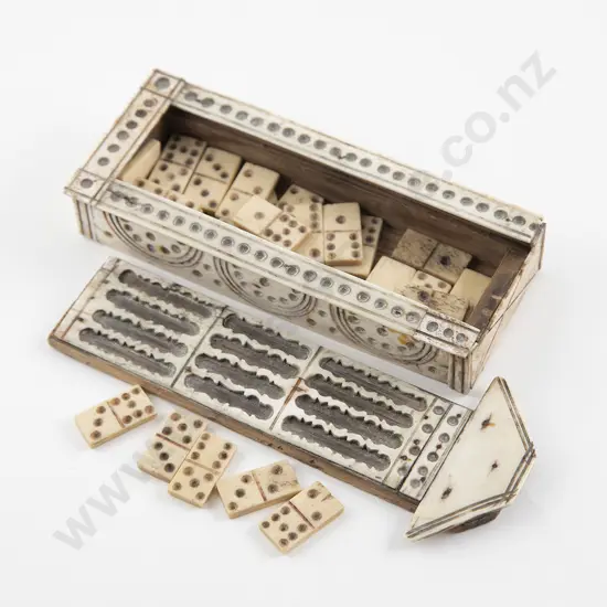 C19th Napoleonic Prisoner Of War Boxed Miniature Bone Domino Set