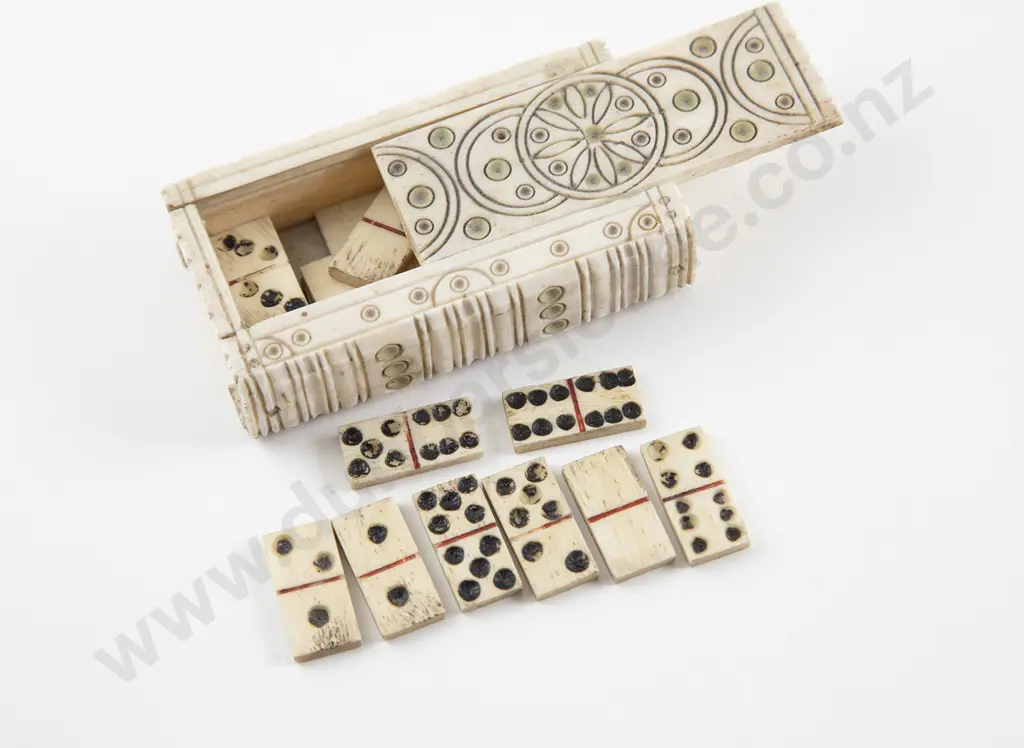 C19th Napoleonic Prisoner Of War Boxed Miniature Bone Domino Set Image 1++