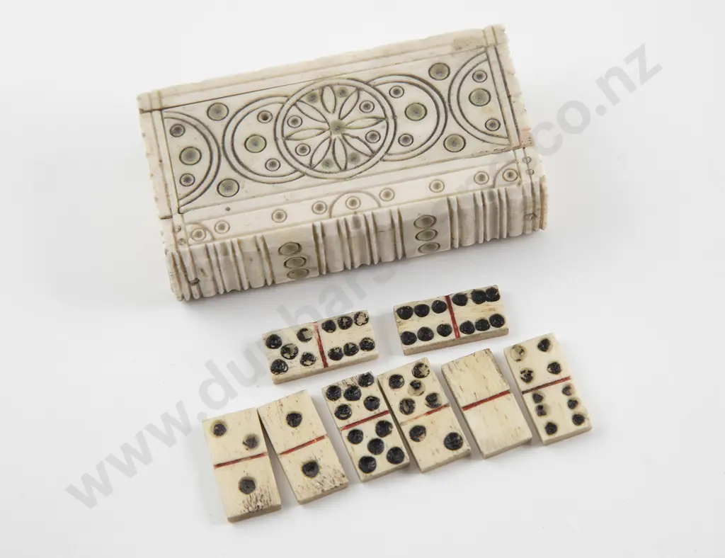C19th Napoleonic Prisoner Of War Boxed Miniature Bone Domino Set Image 1++