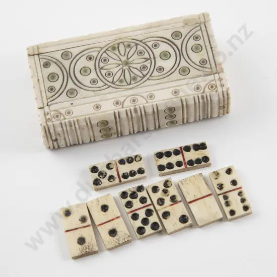 C19th Napoleonic Prisoner Of War Boxed Miniature Bone Domino Set