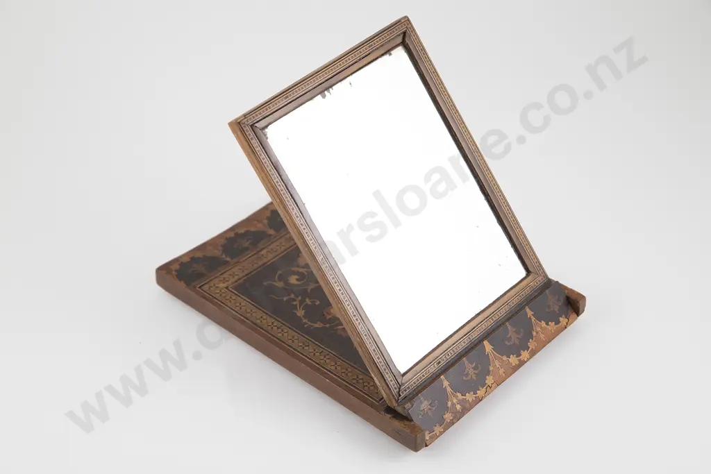 C19th Small Marquetry Folding Travelling Shaving Mirror Image 1++