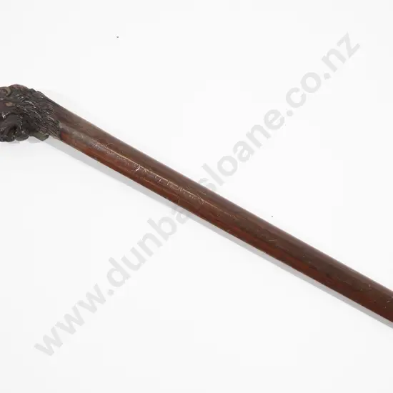 Victorian Mahogany Walking Cane With Carved Lions Head Pommel