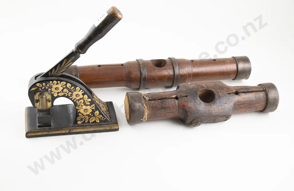 Two Vict Boatwrights Caulking Mallets & Letterhead Press Image 1++