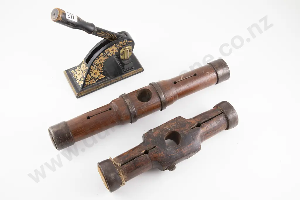 Two Vict Boatwrights Caulking Mallets & Letterhead Press Image 1++