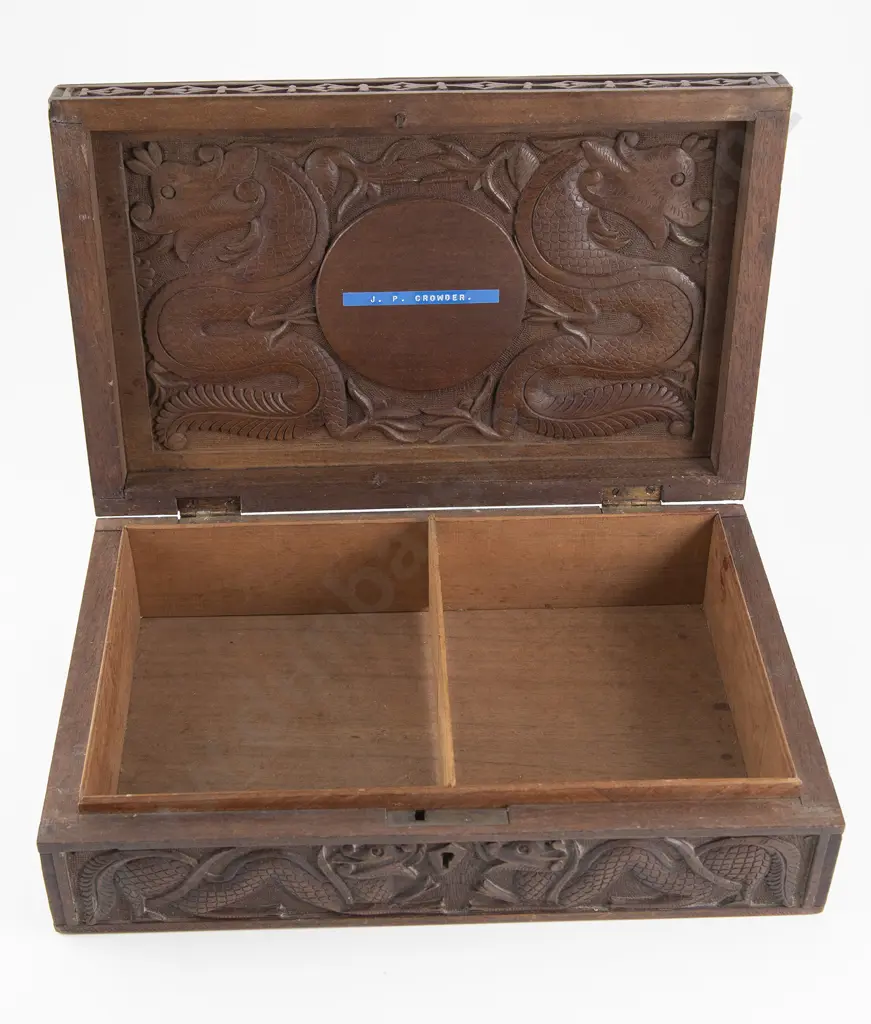 Chinese Carved Teak Cigar Box Image 1++