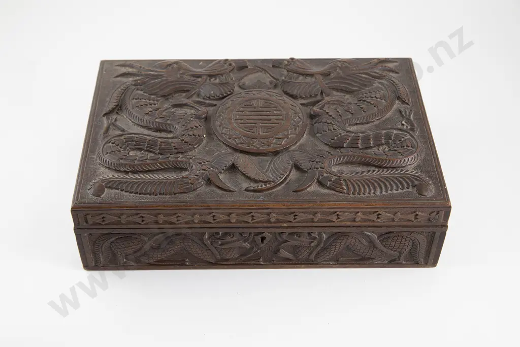 Chinese Carved Teak Cigar Box Image 1++