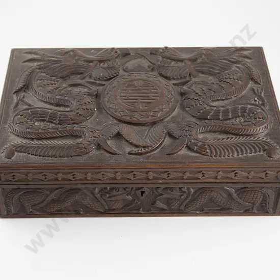 Chinese Carved Teak Cigar Box