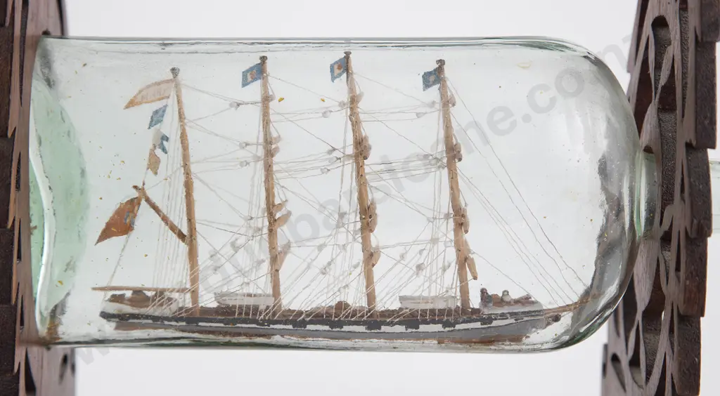Ship In A Bottle On Fretwork Stand Image 1++