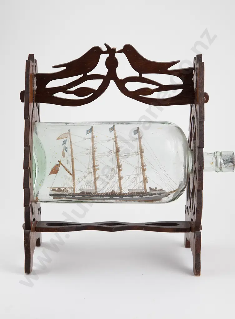 Ship In A Bottle On Fretwork Stand Image 1++