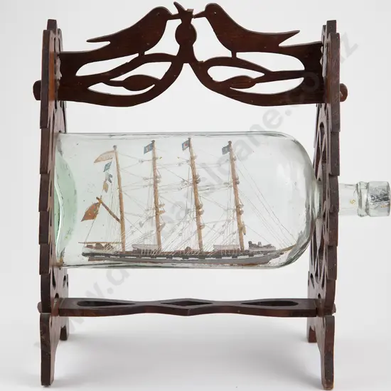 Ship In A Bottle On Fretwork Stand