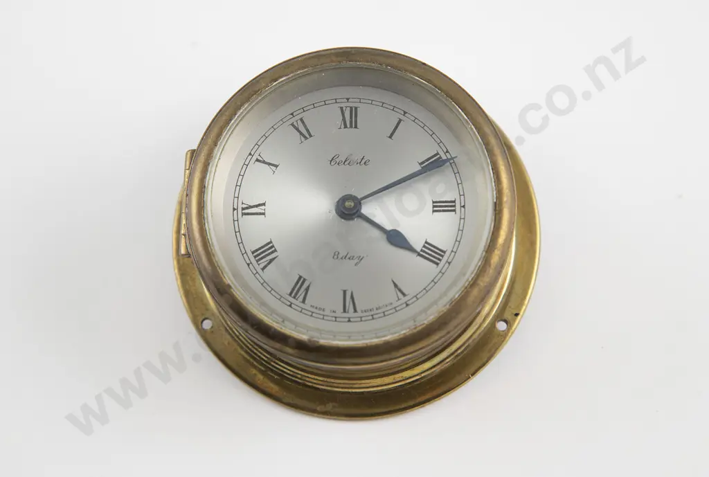 Small Celeste Brass Cased Ships Clock Image 1++