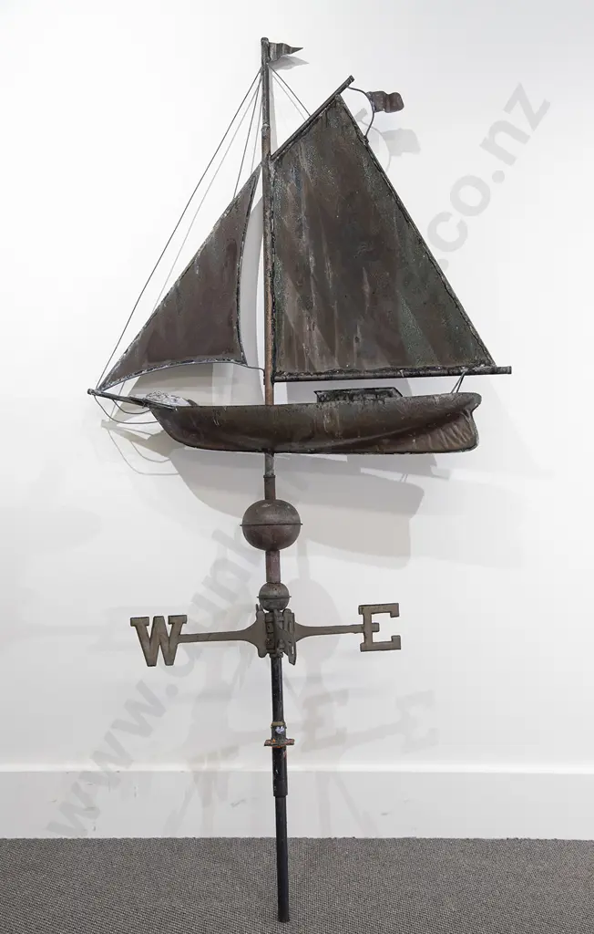 Antique Marine Copper & Brass Weather Vane Sailing Boat Image 1++