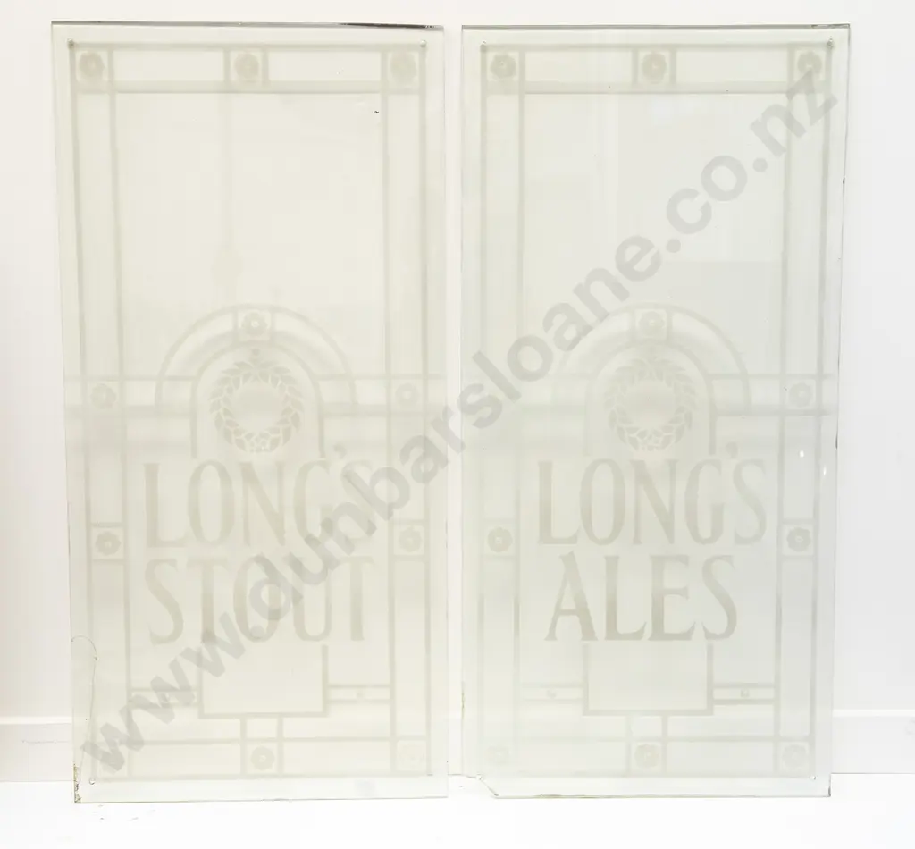 A Pair Of Vintage Etched Glass Advertising Panels For Longs Ale & Stout Image 1++