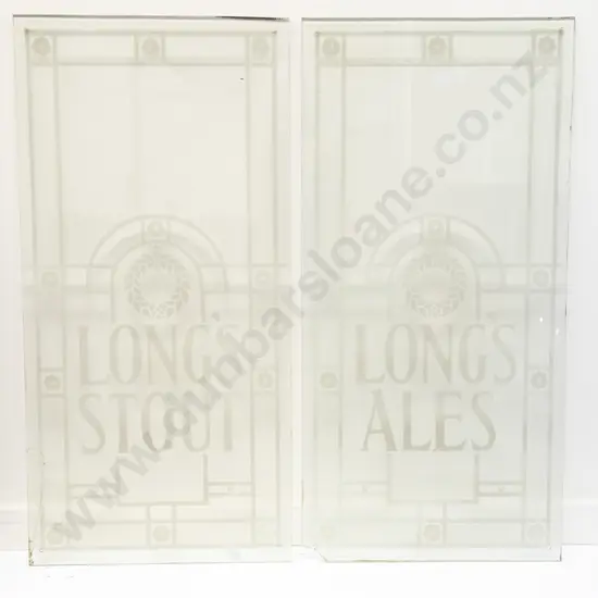 A Pair Of Vintage Etched Glass Advertising Panels For Longs Ale & Stout