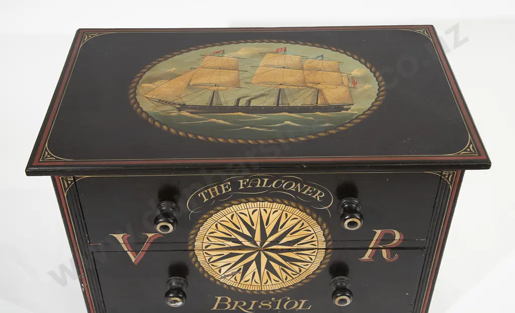 Reproduction Vict Style Marine Painted 2 Drawer Chest Image 1++
