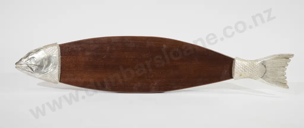 Large Mahogany & Chrome Plated Fish Form Stand Image 1++