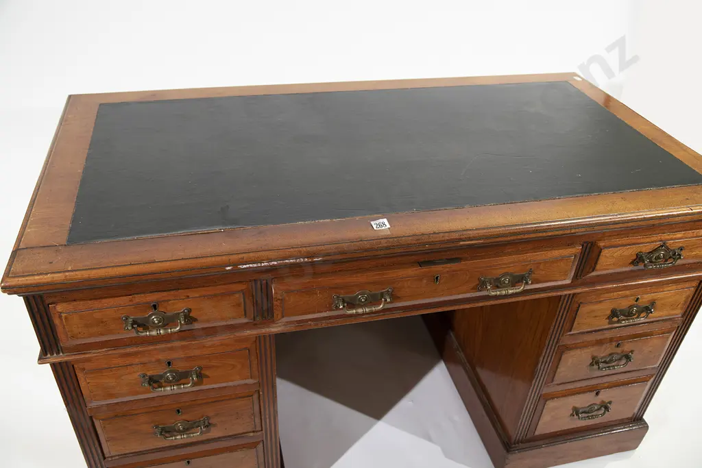 Victorian Walnut Kneehole Pedestal Desk Image 1++
