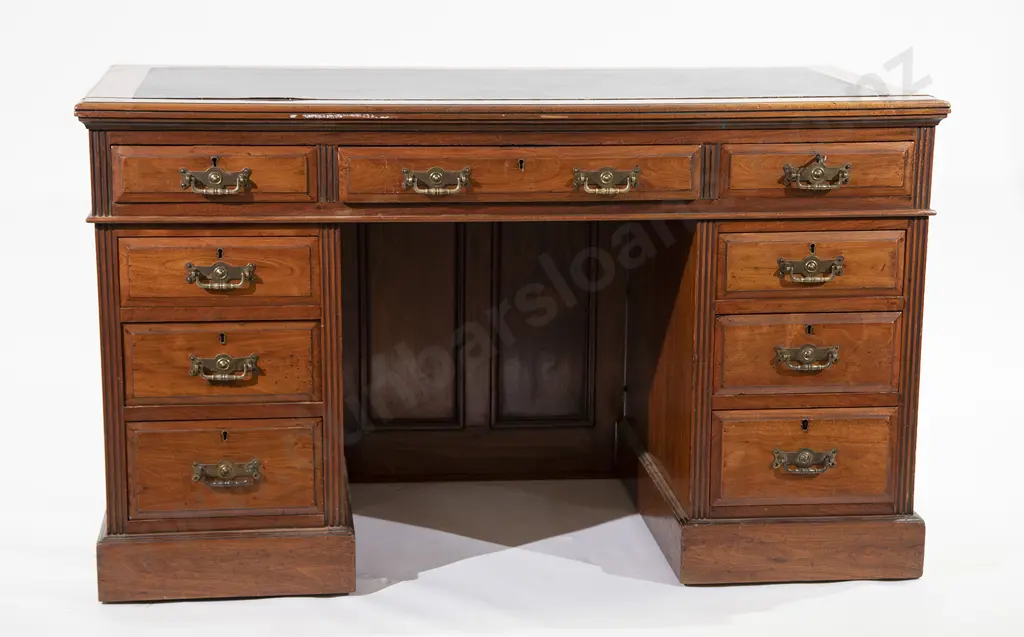 Victorian Walnut Kneehole Pedestal Desk Image 1++
