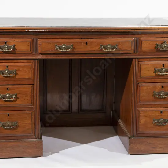 Victorian Walnut Kneehole Pedestal Desk