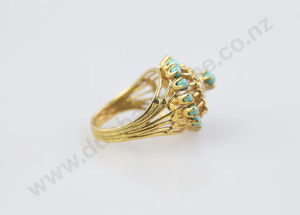 14ct Turquoise and Diamond Princess Style Dress Ring Image 1++