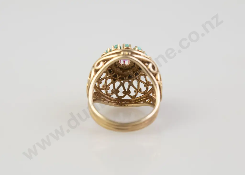 14ct Turquoise and Ruby Princess Style Dress Ring Image 1++