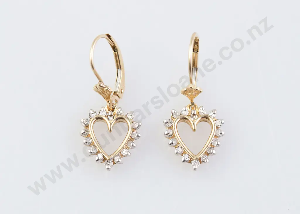 Pair 10ct Diamond Heart Pendant Earrings Image 1++