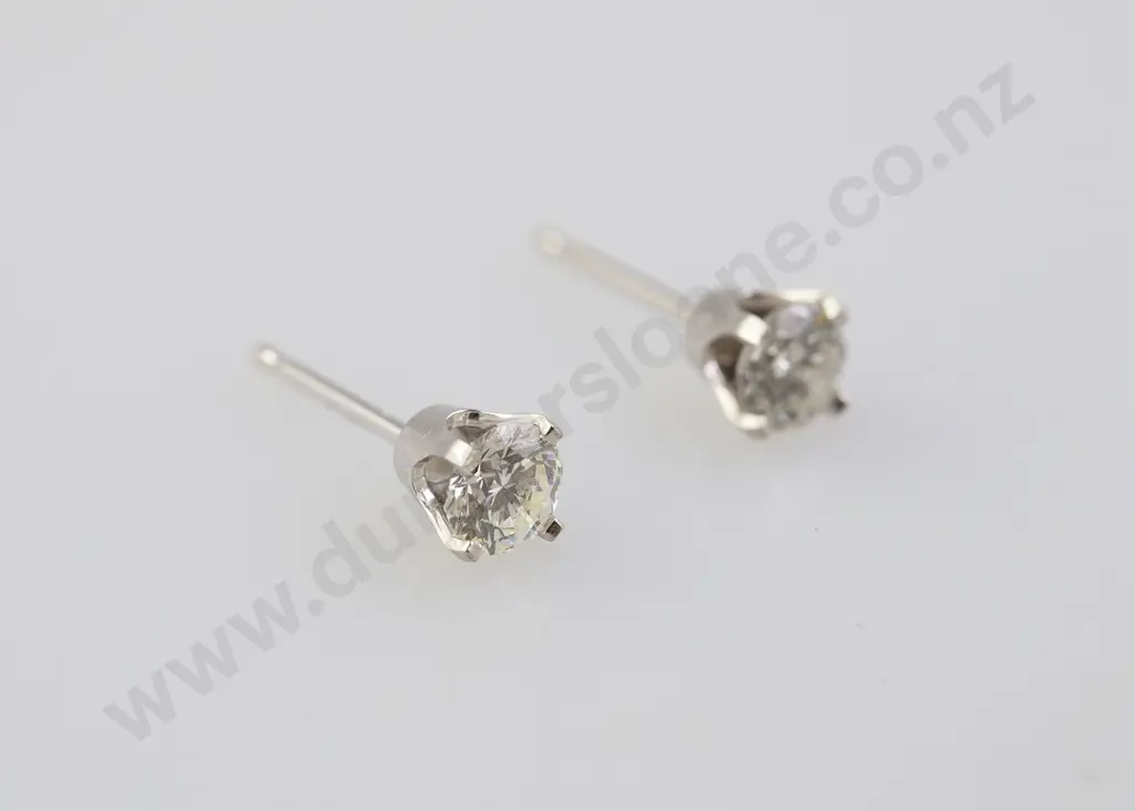 Pair 14ct White Gold Solitaire Diamond Stud Earrings Image 1++