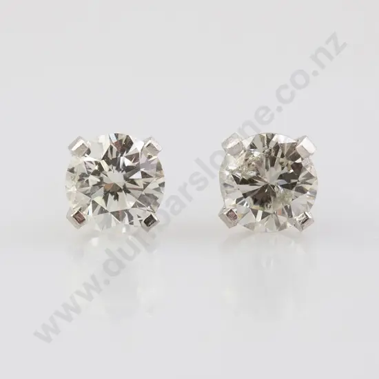 Pair 14ct White Gold Solitaire Diamond Stud Earrings