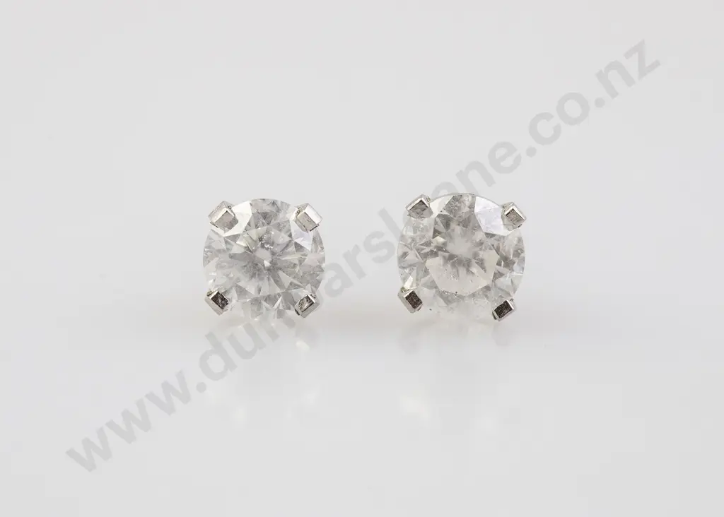 Pair 14ct White Gold Solitaire Diamond Stud Earrings Image 1++