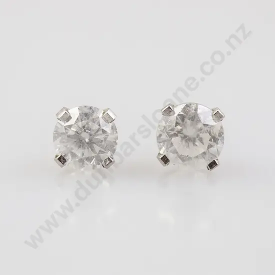 Pair 14ct White Gold Solitaire Diamond Stud Earrings