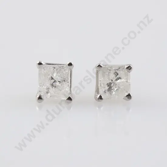 Pair 14ct White Gold Solitaire Diamond Stud Earrings