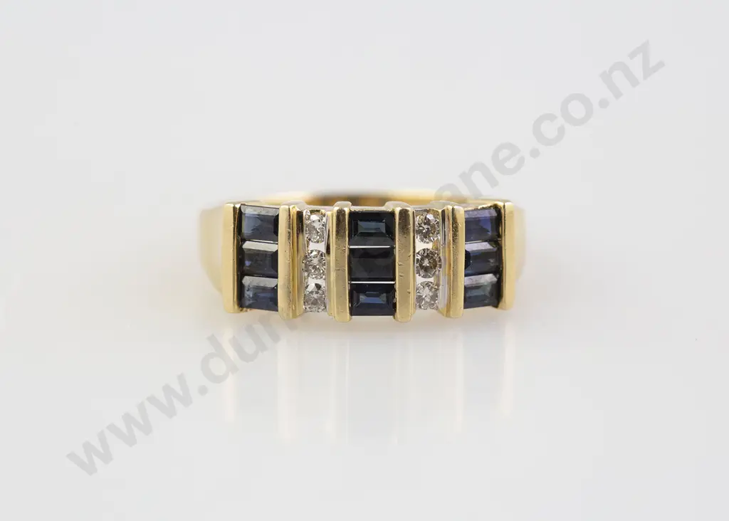 14ct 15stone Sapphire and Diamond Bridge Ring Image 1++