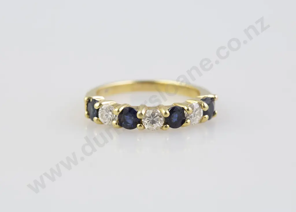 18ct Seven Stone Sapphire and Diamond Bridge Ring Image 1++